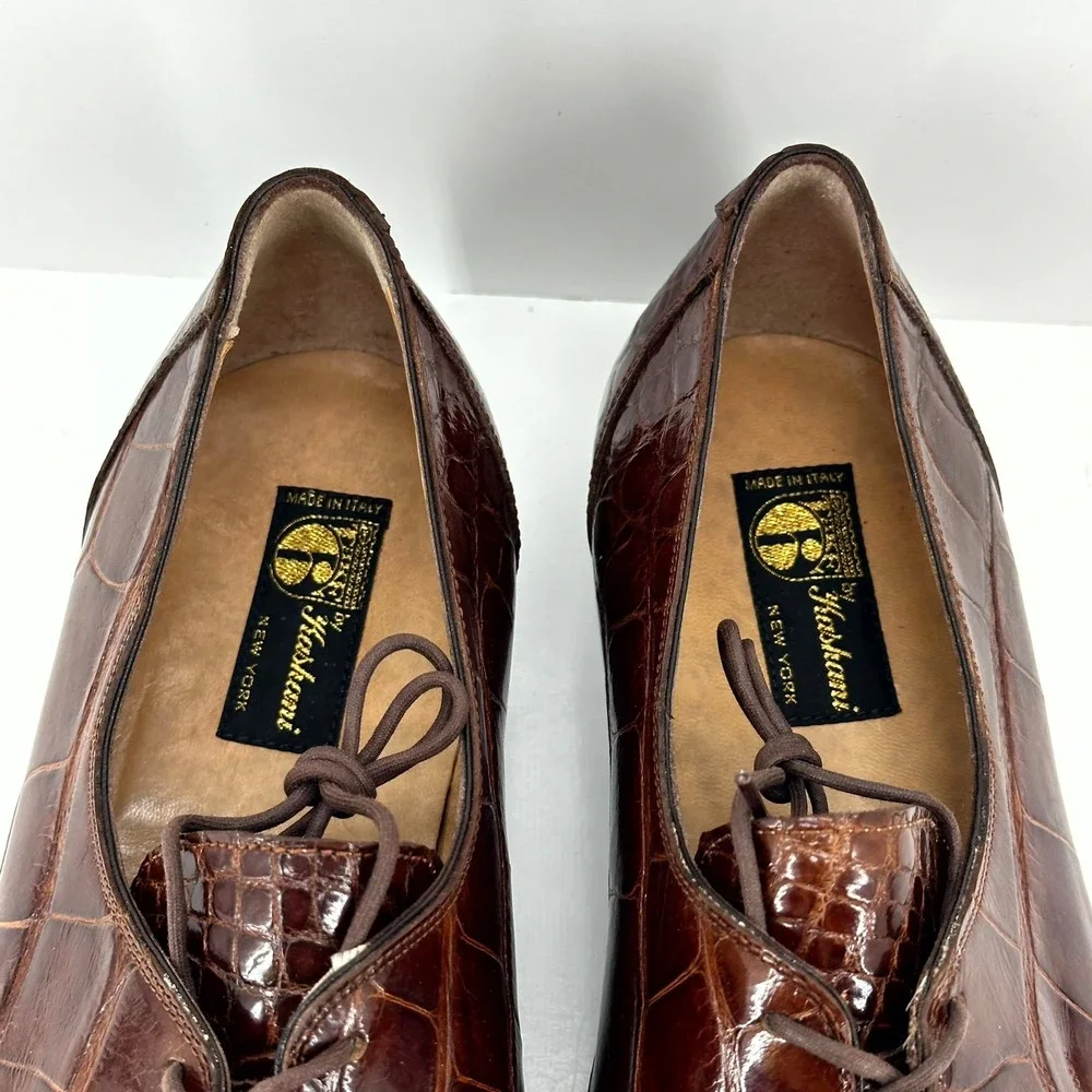 VTG Kashani Shoes Men's 9 Genuine Alligator Oxfords Made Italy Brown NOS Take 6